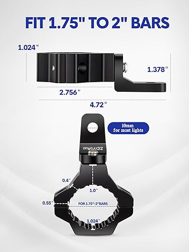 Miniatura 5 de Soportes de barra de luz para UTV - Soportes de luz de 360 para barras antivuelco de 1.75 a 2 pulgadas, soportes de aleación de aluminio sólido para