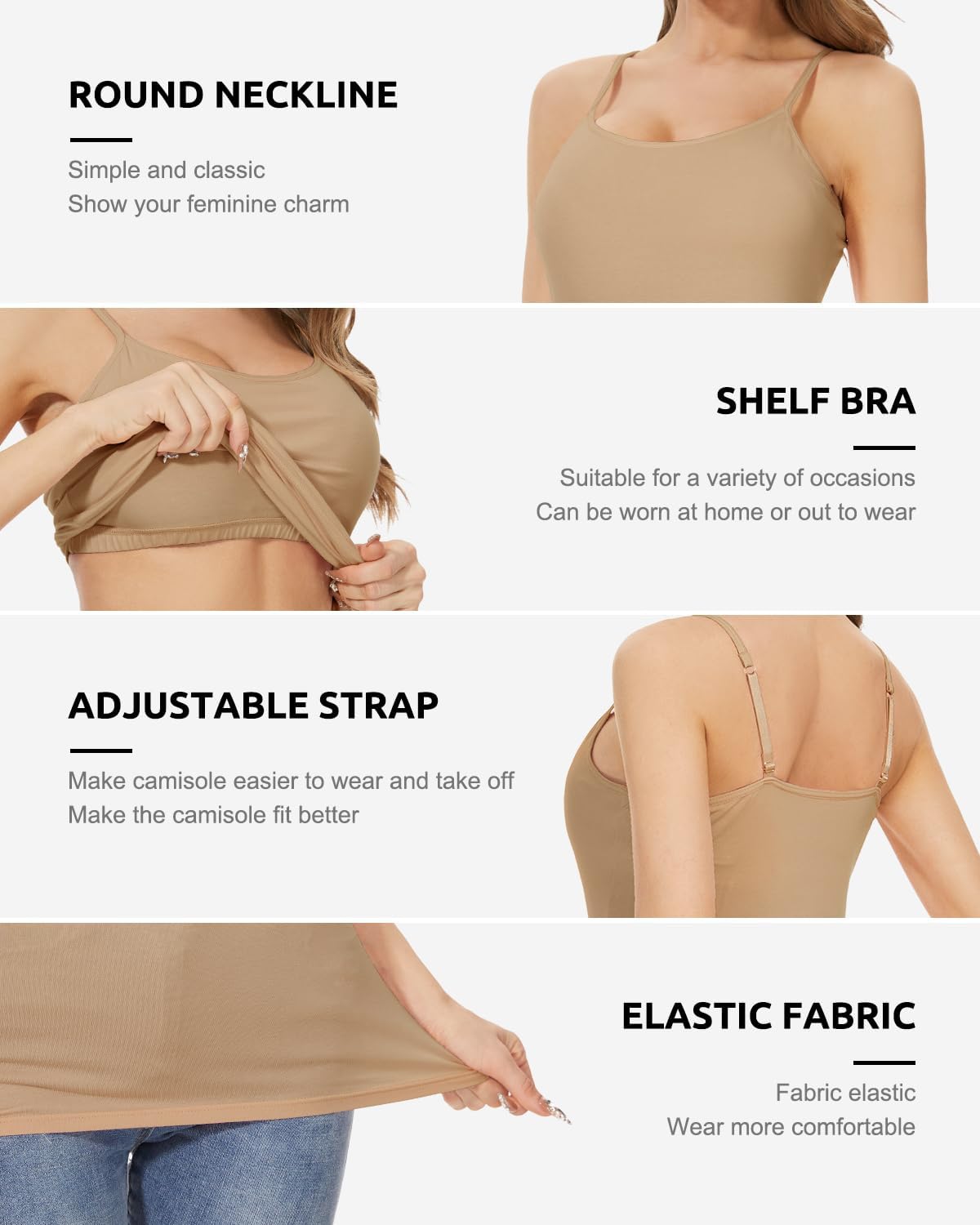 Vislivin Womens Cotton Camisole Adjustable Strap Tank Tops with Shelf Bra Stretch Undershirts - Image 3