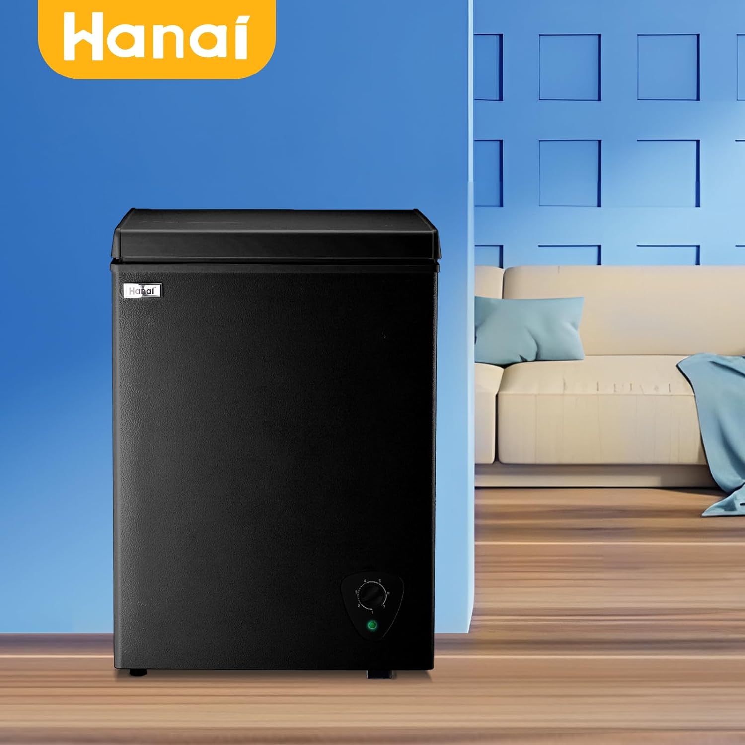 Chest Freezer WANAI 3.5 Cubic Deep Freezer with Top Open Door and Removable Storage Basket, 7 Gears Temperature Control, Ideal for Office Dorm or Apartment, Black