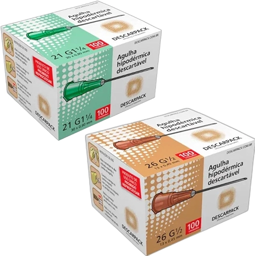 Agulha Intramuscular Hipodérmica Verde 21g 30 x 0,80mm + agulha 13x0,45mm 100 unidades cada