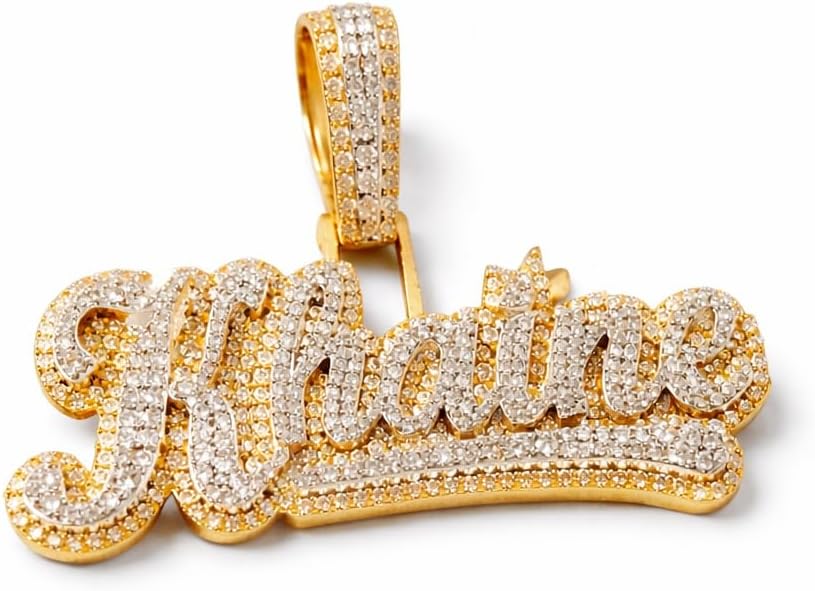 Custom Name Pendant Necklace for Men & Women | Sterling Silver with 14K Gold Plating | Iced-Out Personalized Name Charm | 2.14” Width | Gift for Any Occasion
