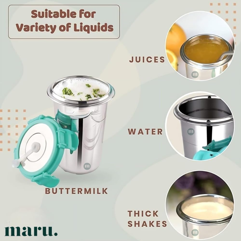 MARU Stainless Steel Tumbler 400ml – Durable, Leakproof & Portable Sippy Cups with Lids, Reusable Straws & Cleaning Brush – Steel Glass Tumbler Ideal for Travel, Office & Home (Green Set of 2) 1
