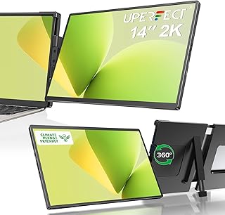UPERFECT Laptop Screen Extender, 2K 14″ 360°Unique Swivel Hinge w/ 180° Automatic Rotation, 2240×1400 QHD IPS Portable Monitor for 13.3″-17.3» Laptops, Plug & Play