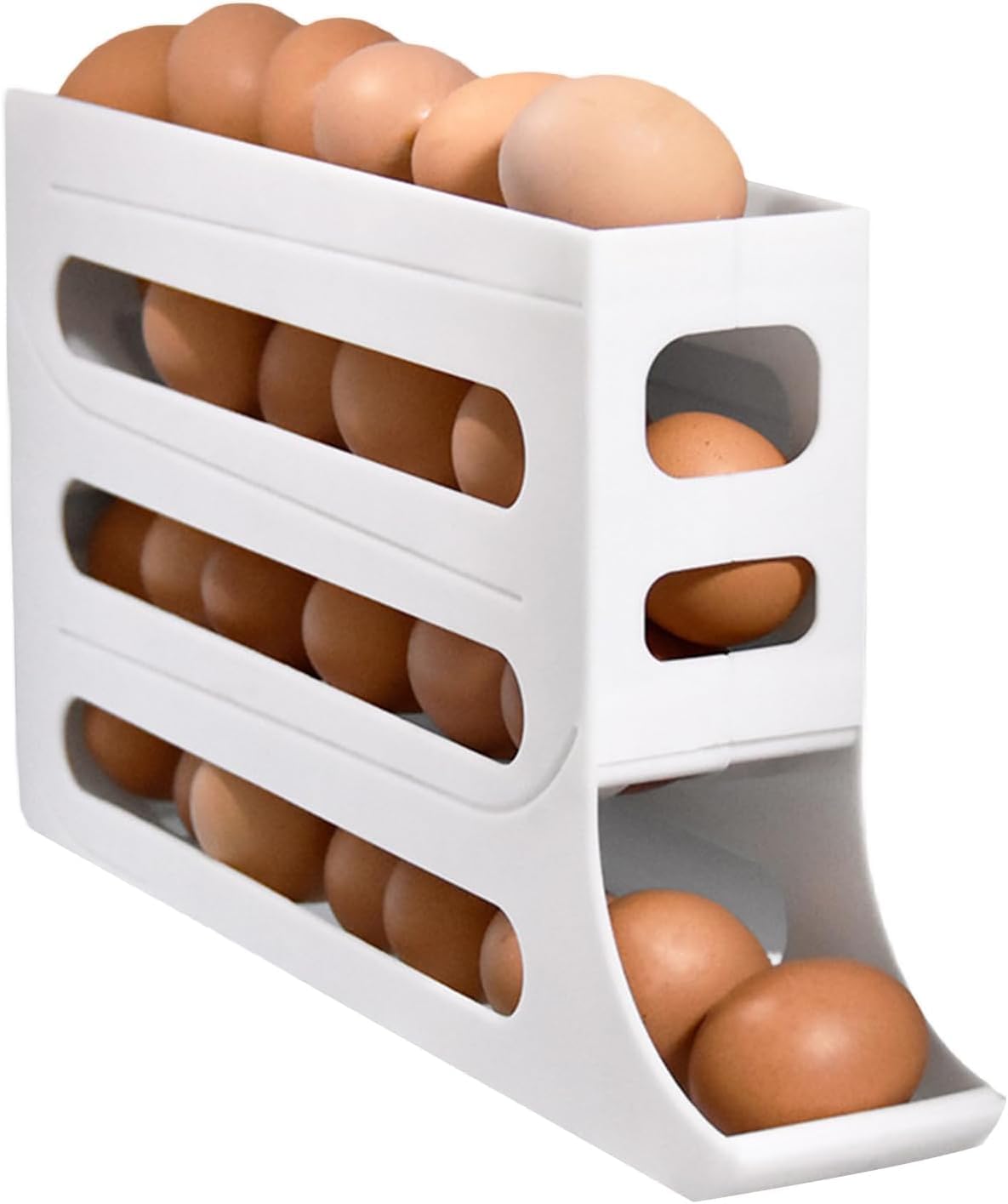 QX YUSAOUG 4-Tier Fridge Egg Holder 30 Eggs Large Capacity Egg Rack for Refrigerator Organizer Space-Saving Auto Rolling Egg Dispenser