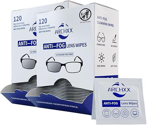 Miniatura 9 de ARCHXX Toallitas antiempañamiento para gafas, 120 unidades, toallitas de limpieza prehumedecidas, limpiador de lentes para gafas, gafas de sol,