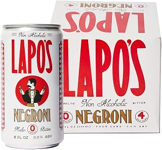 Lapo's Non Alcoholic Negroni, Non-Alcoholic Spirits, Gluten Free, For Non-Alcoholic Spritz, Zero Proof Drinks, Beverages & Mocktails, Alcohol Alternative, Lightly Sparkling & Bittersweet, 4 Pack Cans