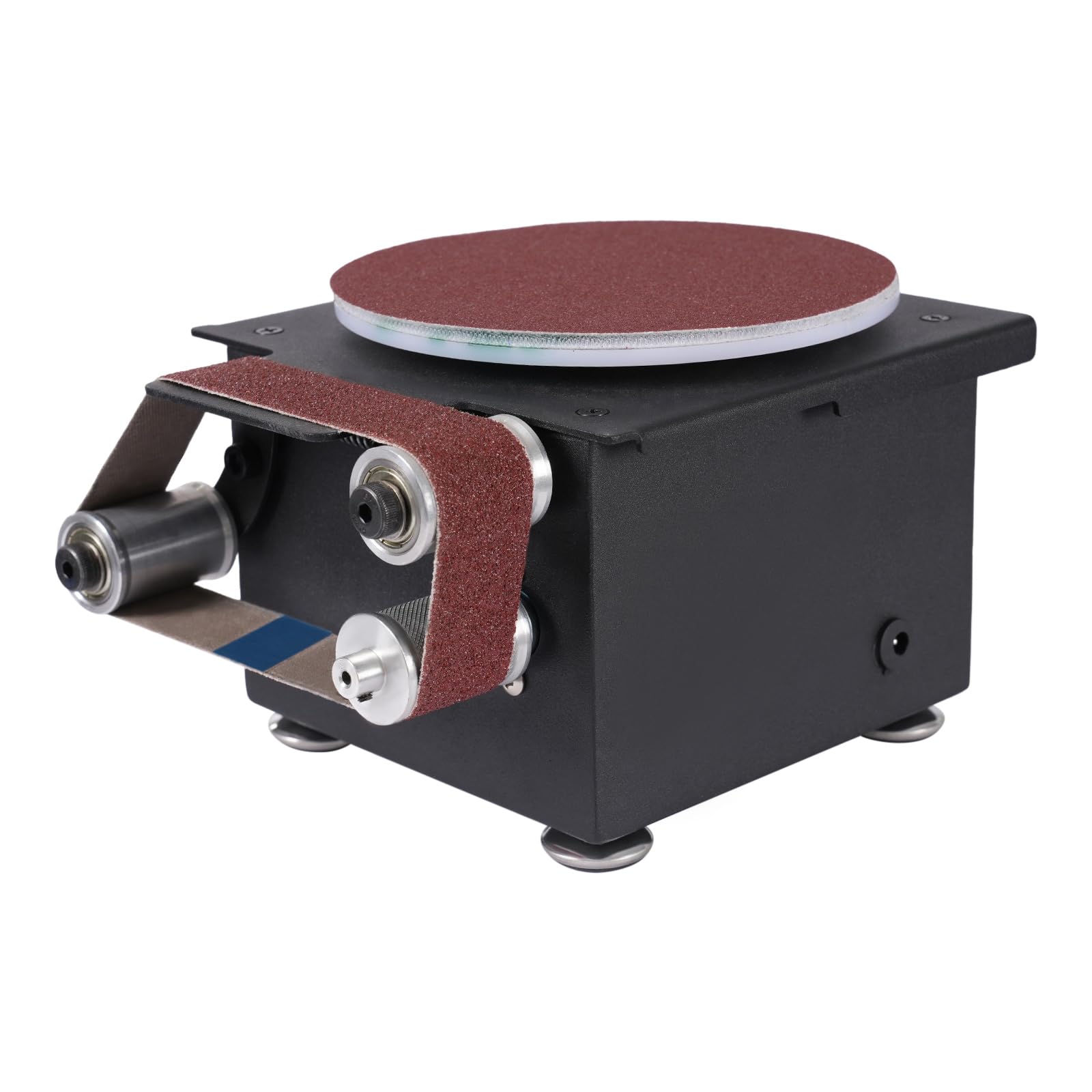 Stand Band und Tellerschleifer 100W Elektrischer Bandschleifer, 150mm Schleiftellers, Schneidkantenschärfer mit 10 Blatt Schleifpapier und 10 Schleifbändern, DIY Poliermaschine für Metall, Holz usw