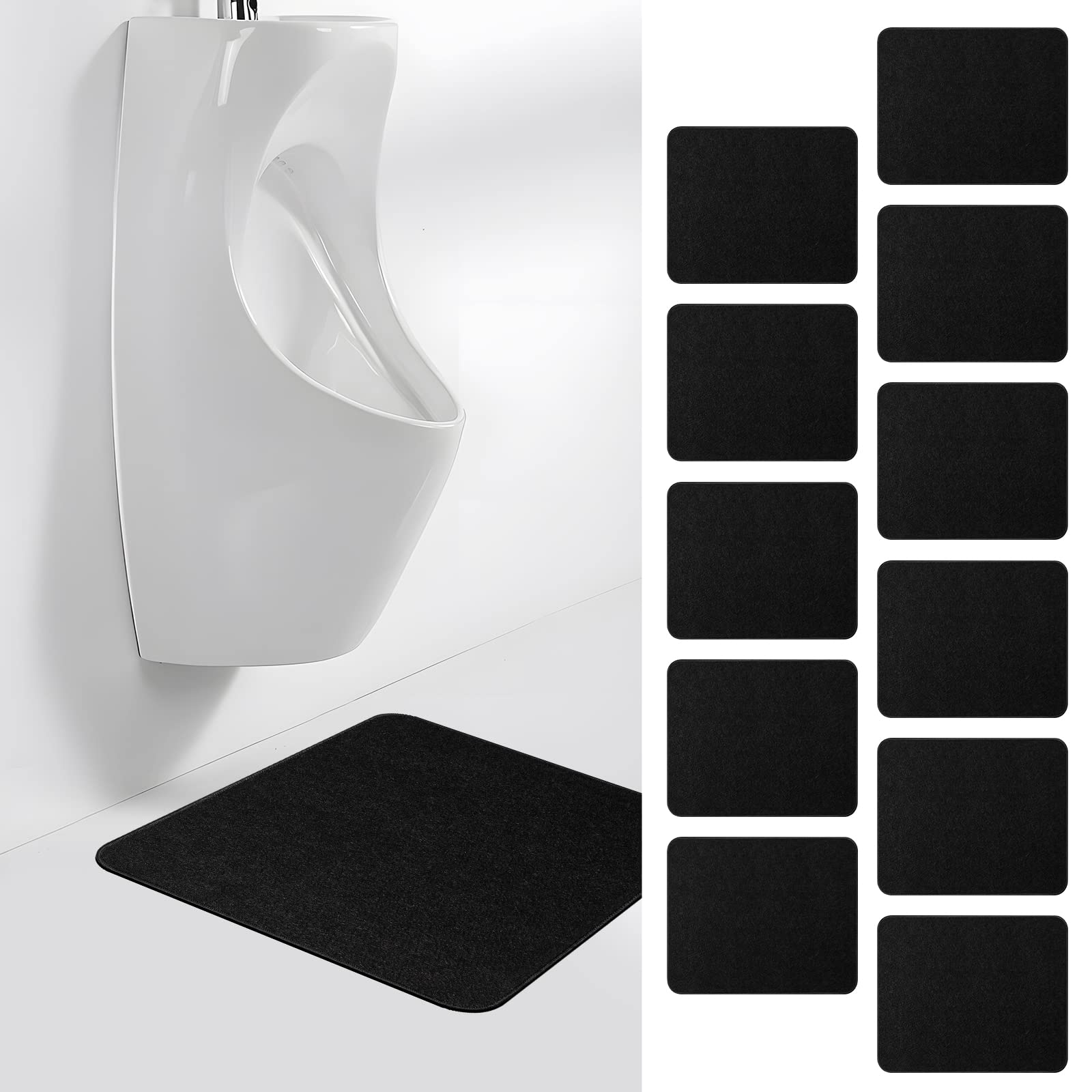 Urinal Mats for Men Bathroom (12 Pieces) | Urinal Pads | Urinal Floor Mats Under Urinal | Anti-Slip | Super Absorbent | Long Lasting | Black | Rectangular Shape