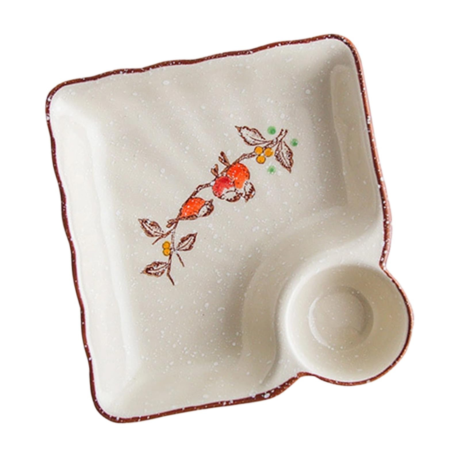 HGENAHGTF Fired Ceramic Square Serving Tray with Integrated Vinegar Cup Perfect for Dumplings Dim Sum and Appetizers Ceramic Square Plate with Hand Painted Vinegar