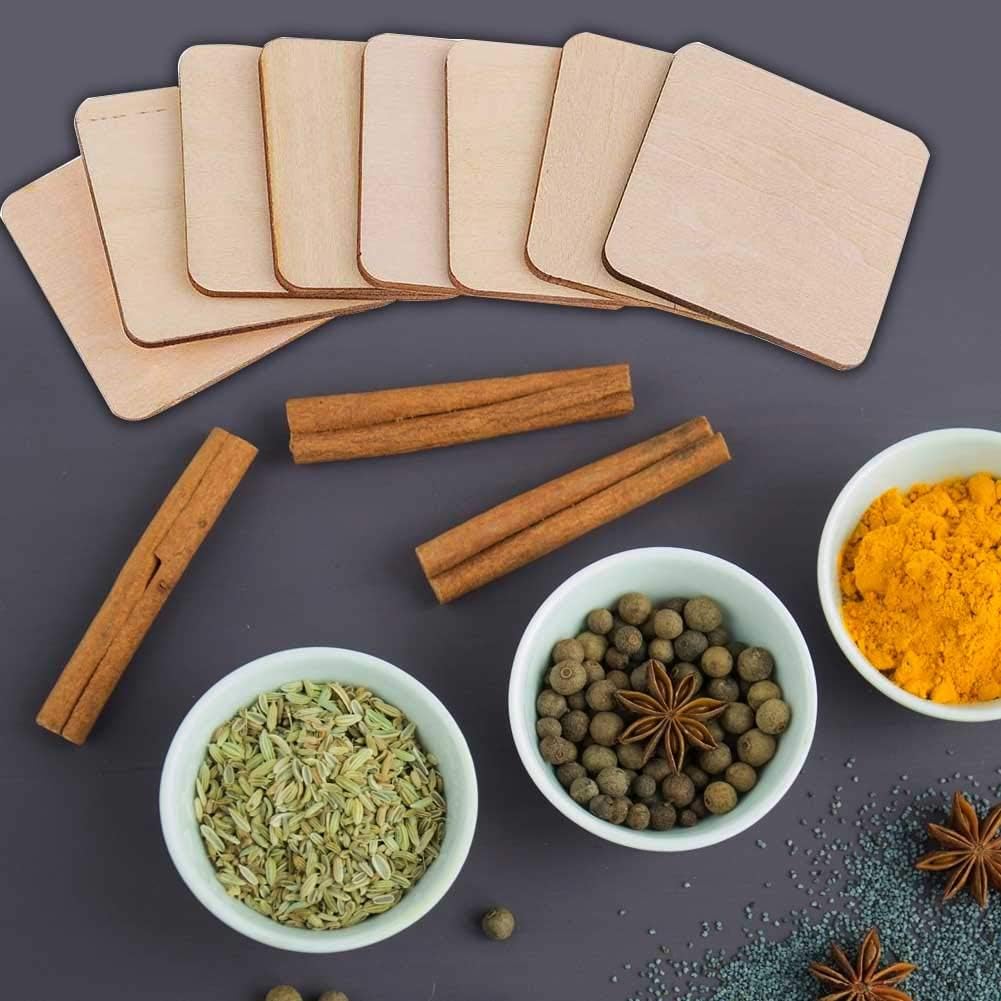 12 PCS Wooden Square Coasters Shapes Blank Unfinished Plain Wood Pieces Wooden Plaques Blank Squares for DIY Arts Craft Project Pyrography Art Laser Engraving Carving Painting Wood Burning - Image 4