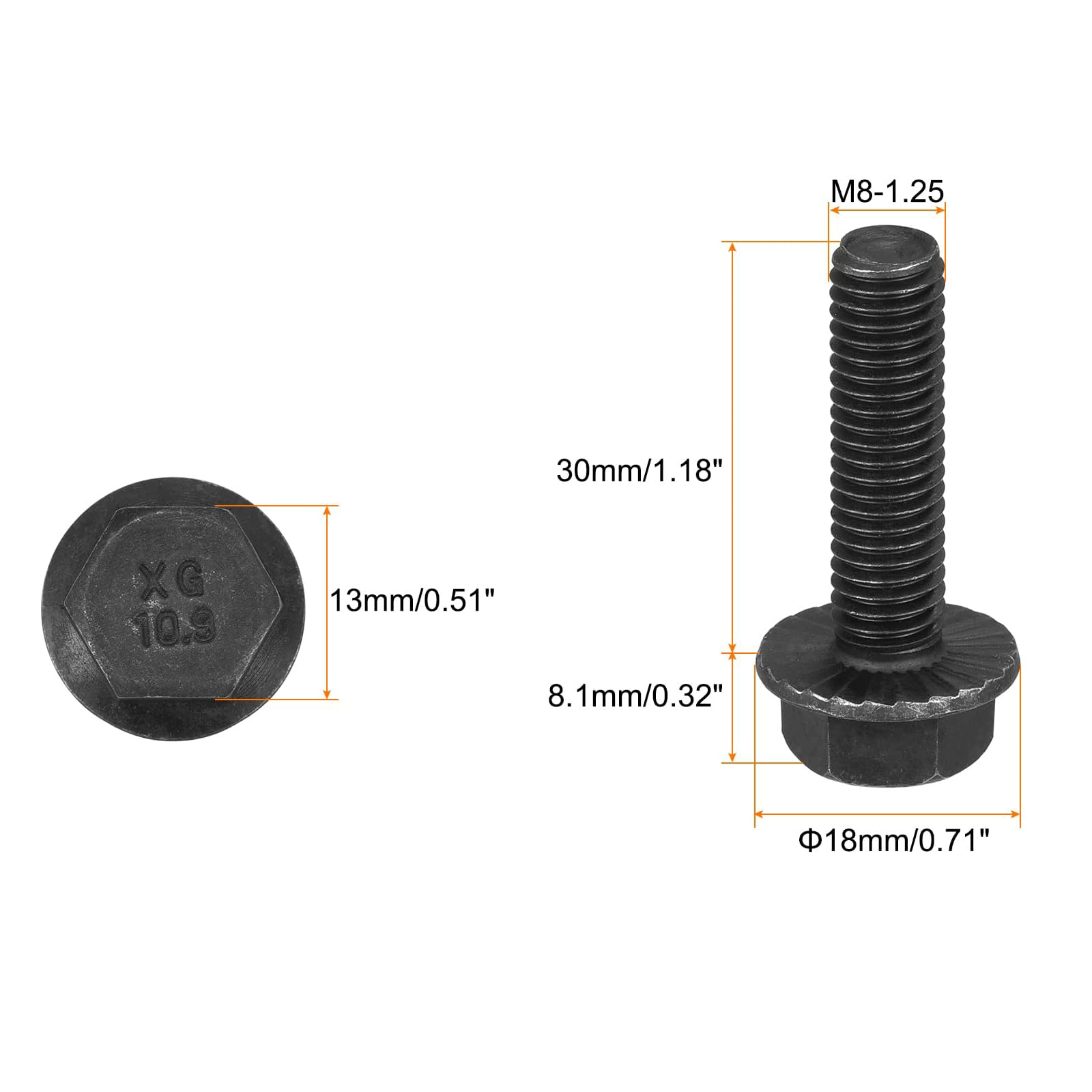 TA-VIGOR M8-1.25 x 30mm Hex Head Serrated Flange Bolts, 10.9 Grade Carbon Steel Flanged Hex Bolts - Image 2