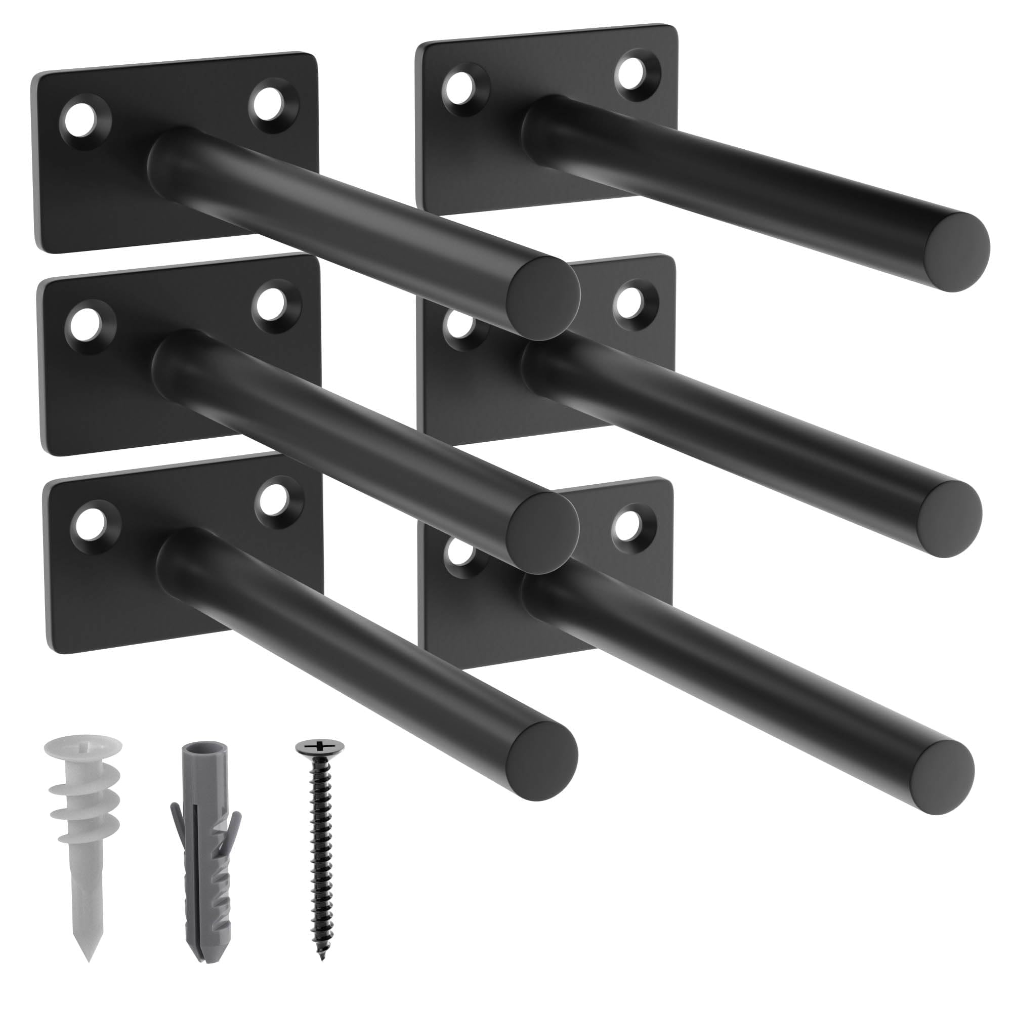 LEOPO Black 6-Pack 5 inch Floating Shelf Brackets, Hidden Shelf Bracket for Wood, Concealed Blind Shelving Support,Invisible Coated Brackets for DIY Decorative,Fit for Kitchen, Bathroom,Study Room