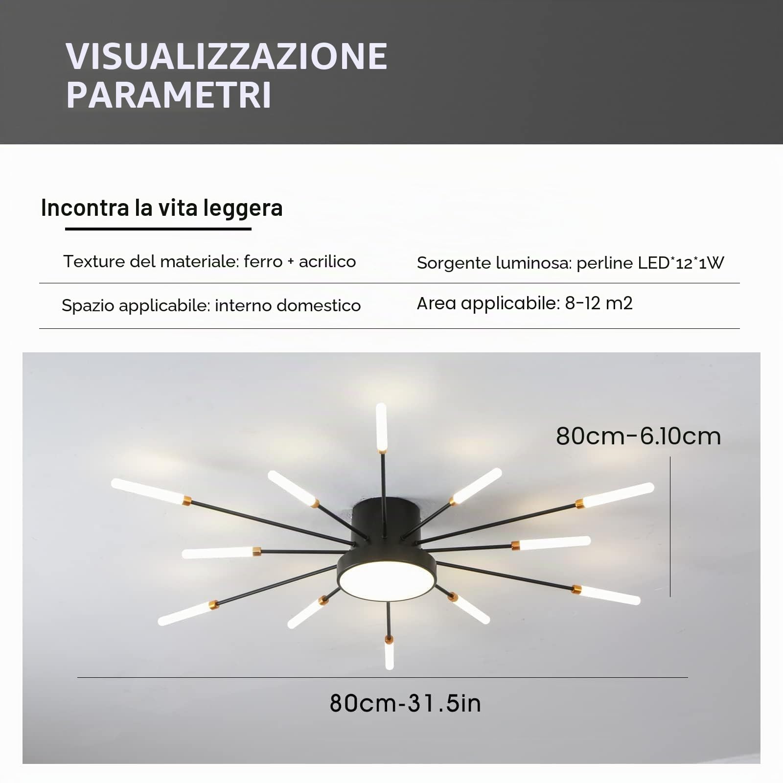 Plafoniera moderna a LED 12+1 teste Lampadari neri semi-incasso Illuminazione a soffitto per camera da letto Soggiorno Cucina Sala da pranzo Ristorante