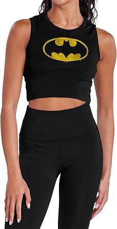 Popfunk Batman Distressed Logo Womens Sleeveless Crop Top Tank