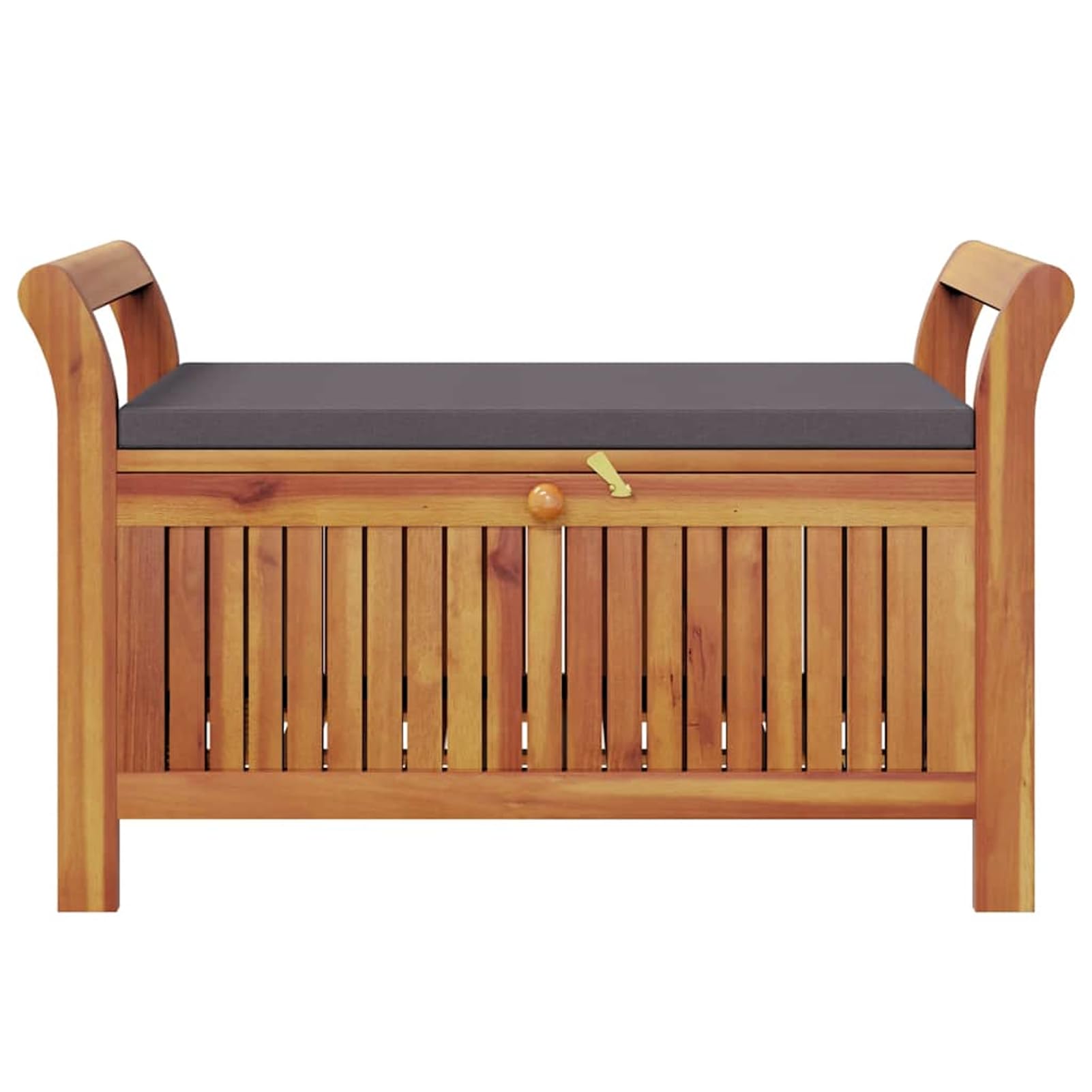 Homgoday Garten-Truhenbank mit Kissen 91 cm Massivholz Akazie, Stauraum, Dunkelgrau, für Outdoor-Benutzung