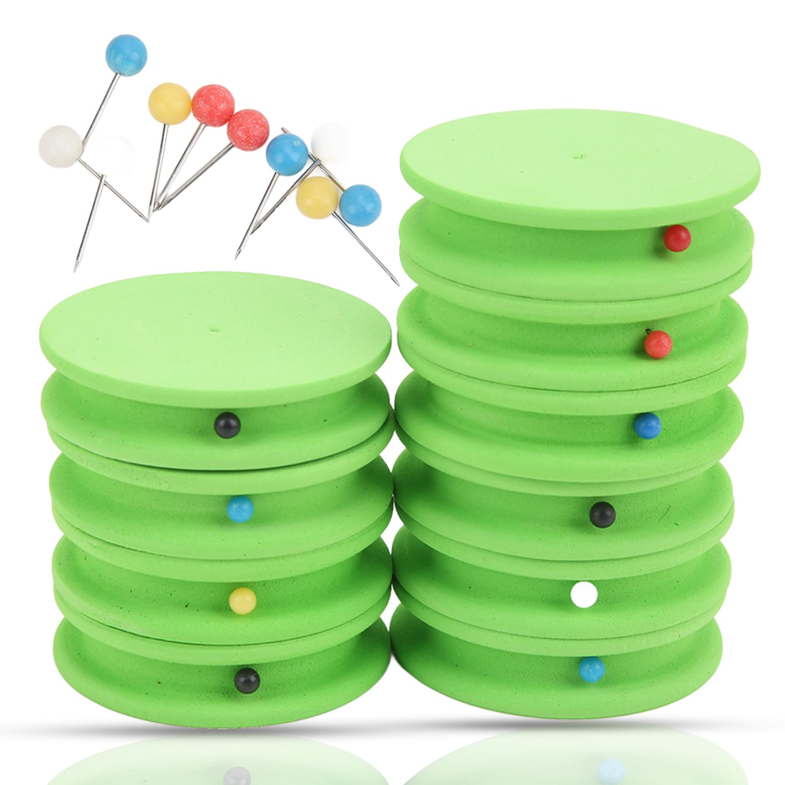 HERCHR 10 Pack EVA Foam Fishing Line Spools, Round Winding Boards with Pins for Angling Tackle Storage, Line Winding Plates for Fly Fishing Tippet Organiser Storage Accessories (Green)