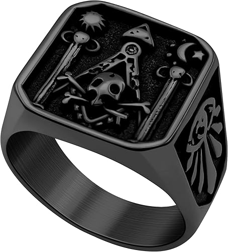 Hoyazvet Masonic Rings for Men Black Square Freemason Rings - Size 9