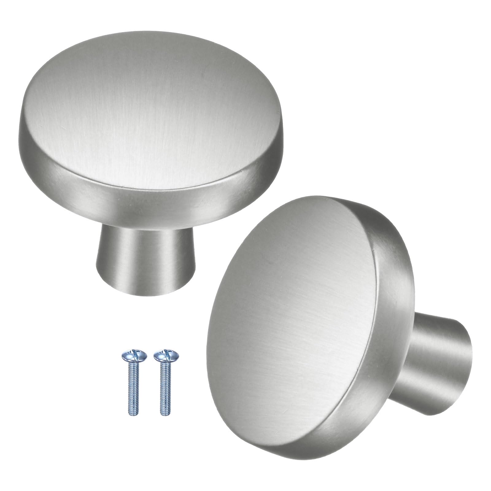 M METERXITY 2-Pack Brushed Satin Cabinet Knobs, 1-1/5" Round Modern Zinc Alloy Knobs Handles for Dresser Drawers/Office Decorative/Kitchen Bathroom Door [Matte Silver] — image 1