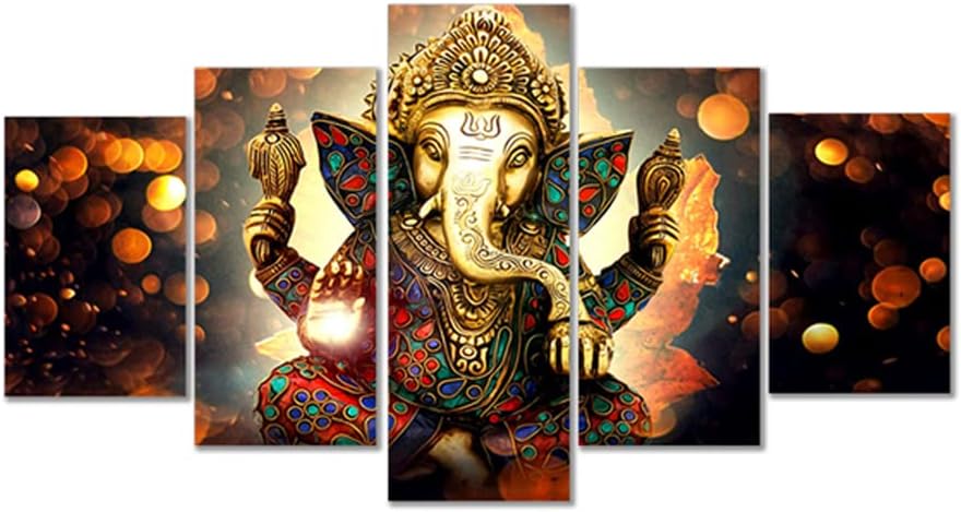 LiftGather Canvas Painting Wall Art for Living Room Office Bathroom Decorative Painting Modern Home Decor 5pcs Wall Art Print Elephant Picture Framed Ready to Hang