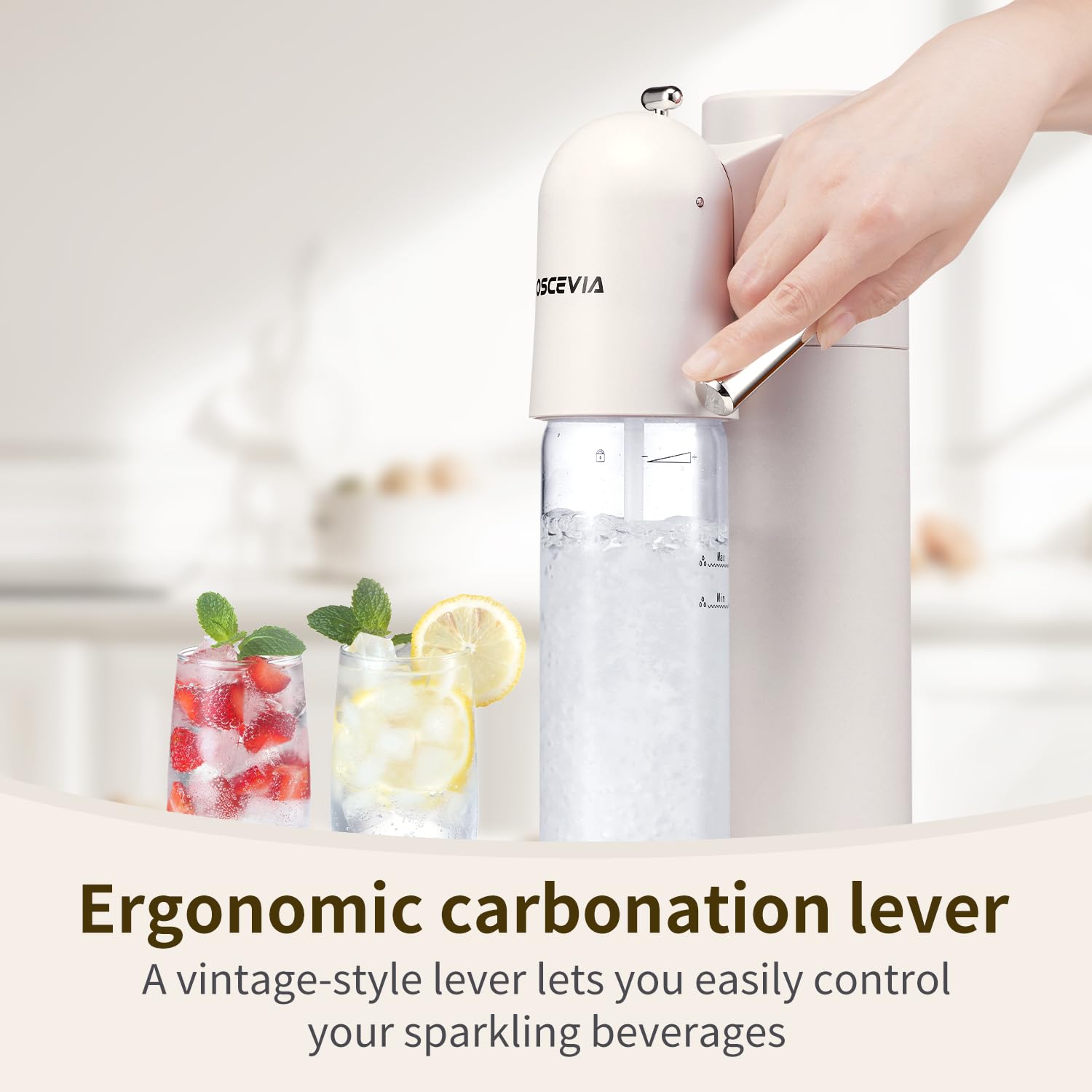 Máquina de agua con gas, seltzer y carbonatador para bebidas, dispensador de vapor de soda, máquina carbonatadora con 2 botellas sin BPA (1 L), compatible con cilindro de CO2 atornillado de 60 L (no