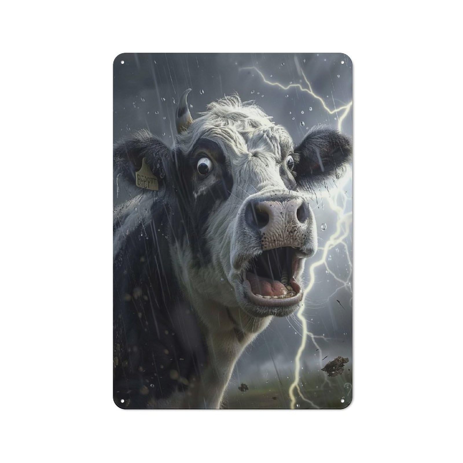 Junmoney Cow Lightning Retro Metal Sign 30X20cm For Living Room Or Hallway, For Updating Living Room And Hallway After Moving