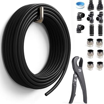 PU Air Line Kit 1/2in OD x 3/8in ID 39.4ft Black Flexible Hose with Push to Connect Fittings, Tube Cutter Pneumatic Air Tubing Kit for Compressor, Air Tools, Laser Assist
