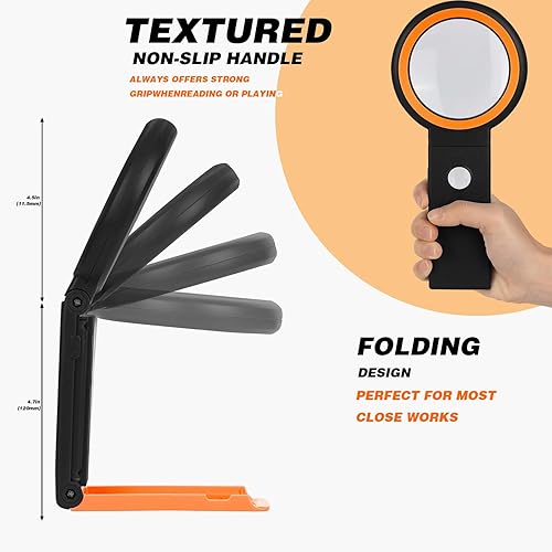 Miniatura 17 de Lupa 30 x 40X con luz y soporte, lupa plegable de mano con 18 luces LED iluminadas para degeneración macular, lectura de personas mayores, trabajo