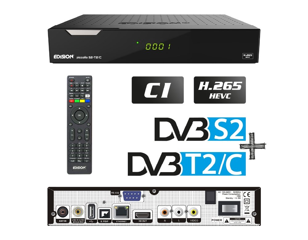 Edison Kabelreceiver Hybrid für digitales Kabelfernsehen inkl. HDMI Kabel Set: (6.DVB-C/T2/S2 (+LAN,WLAN,CA+CI))