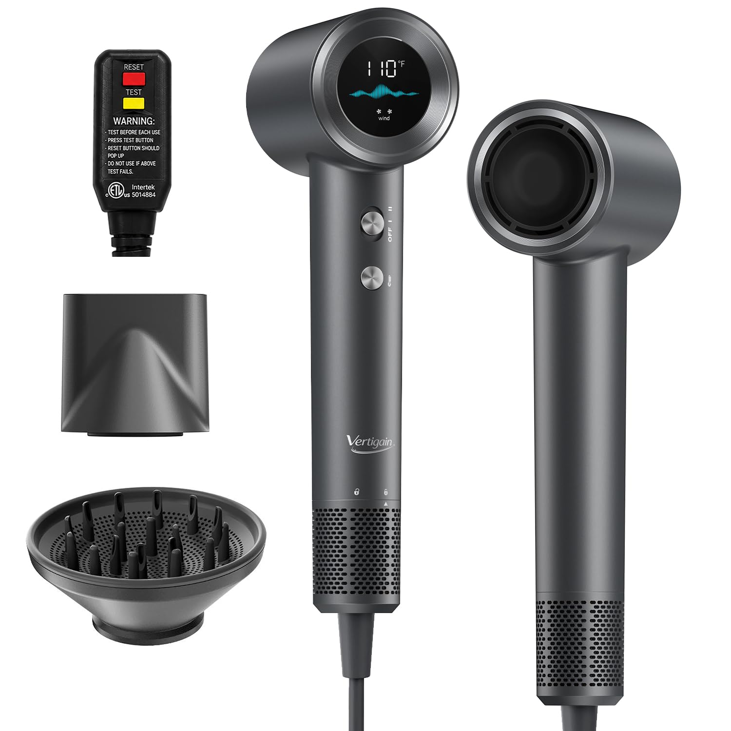 High Speed Hair Dryer, 110,000 RPM Brushless Motor, Fast Drying Ionic Blow Dryer, 200 Million Plasma Ions, Ultra Quiet, Lightweight, Diffuser Included, Frizz Control for Women & Men