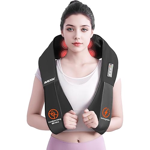 AMZPONY® Cordless Neck Massager for Pain Relief Deep Tissue, Rechargeable Shiatsu Neck and Back Massager with Heat Kneading Shoulder Massage for Body Muscle Pain Relief,Gifts for Dad Mom Friends