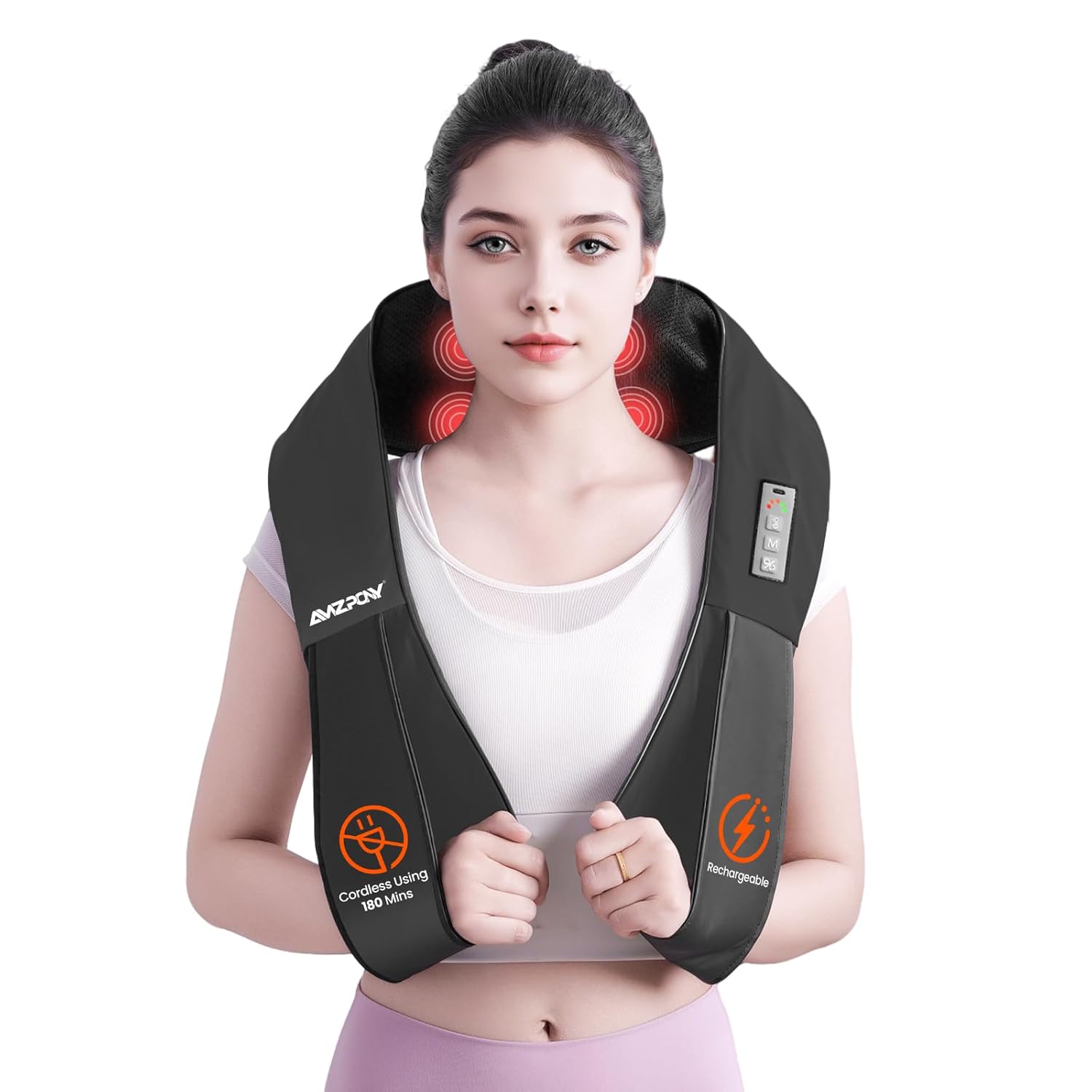 AMZPONY® Cordless Neck Massager for Pain Relief Deep Tissue, Rechargeable Shiatsu Neck and Back Massager with Heat Kneading Shoulder Massage for Body Muscle Pain Relief,Gifts...