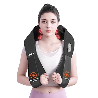 AMZPONY® Cordless Neck Massager for Pain Relief Deep Tissue, Rechargeable Shiatsu Neck and Back Massager with Heat Kneading Shoulder Massage for Body Muscle Pain Relief,Gifts for Dad Mom Friends