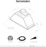 Vista 6 de JOCO 30 Inch Range Hood Insert, 900 CFM Stainless Steel Built-In Kitchen Vent Hood, Convertible for Ducted or Ductless Installation, 4-Speed Knob