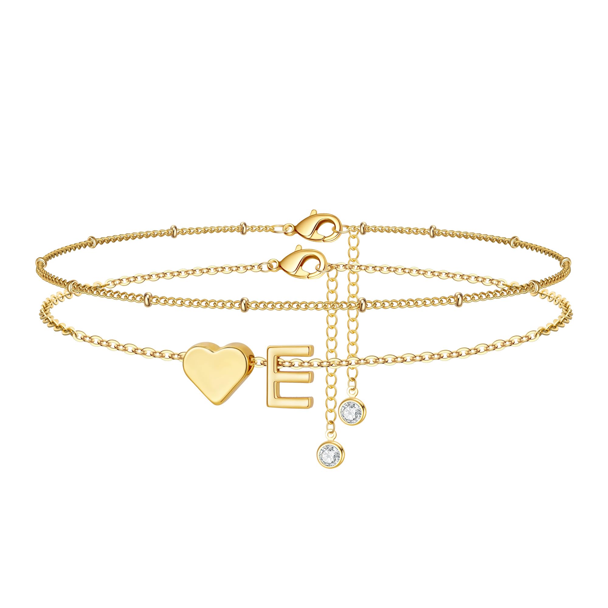 TINGN Fußkettchen für Damen, 14K Gold Vergoldet Herz Buchstaben Fußkettchen Kinder Mädchen Fussketten für Frauen Wasserfest Sommer Strand Fußschmuck Mehrreihige Fußkette Geschenke für Frauen Freundin