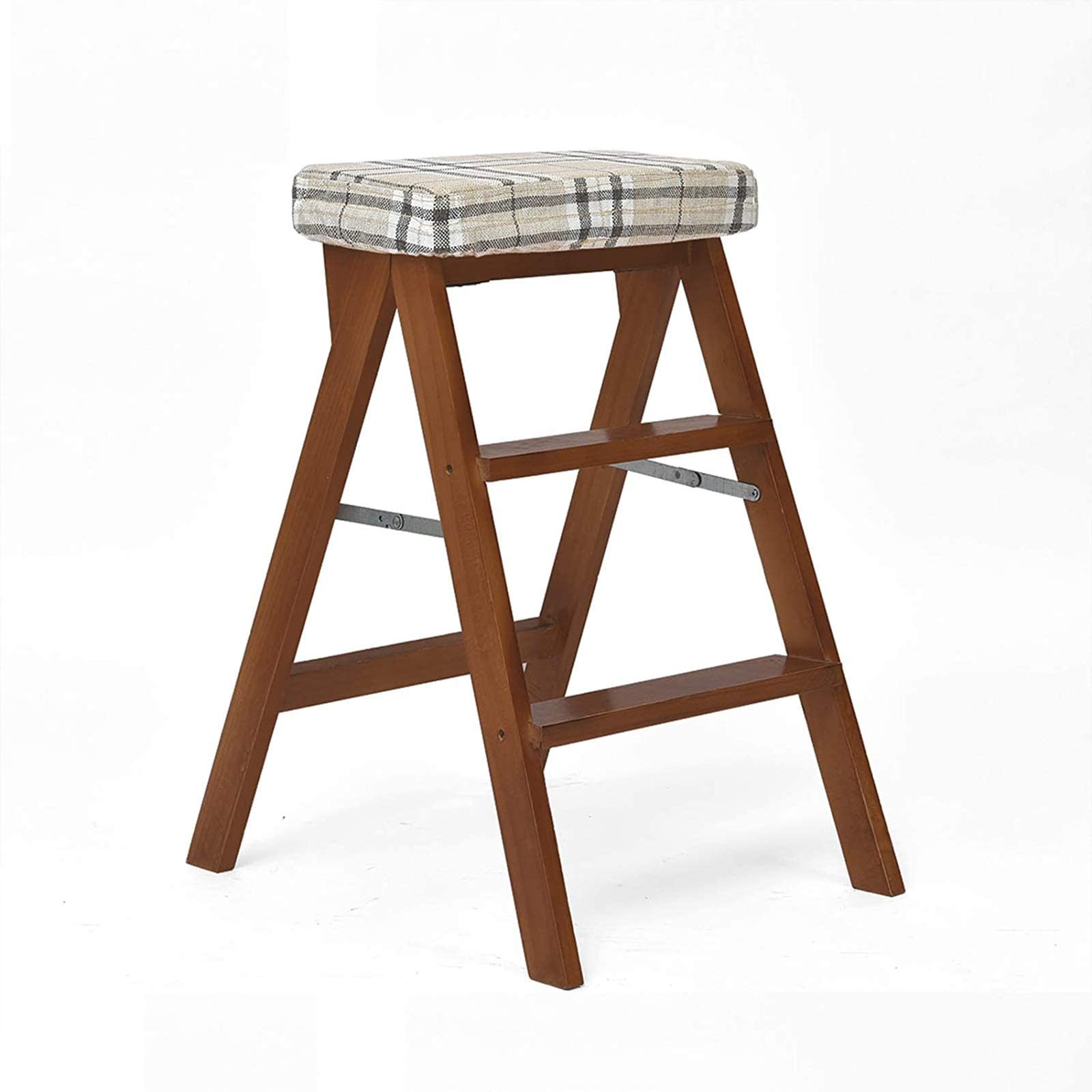 Escalera plegable de madera maciza y taburete alto de cocina multifunción para el hogar