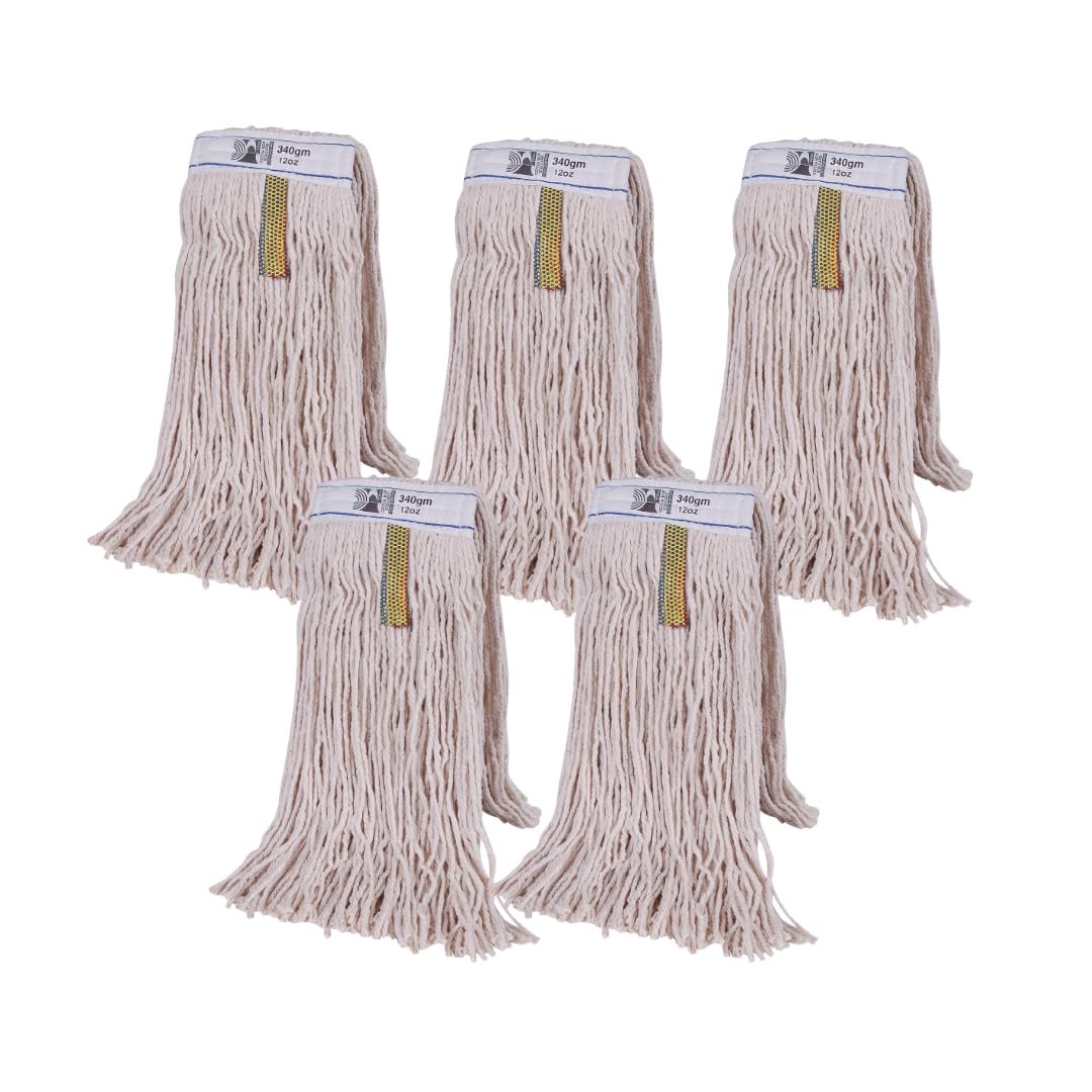 Avern Cleaning Supplies (5 Pack) 340G Kentucky Mops 340G Cotton Py Mop Heads (Pack Of 5) Heavy Duty Industrial Use Large Py Yarn Replacements 12Oz Schools Offices Commercial Cleaning Avern