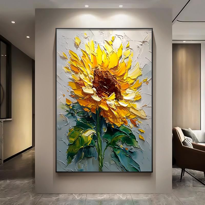 Tableau mural tournesol moderne peinture huile florale salon toile