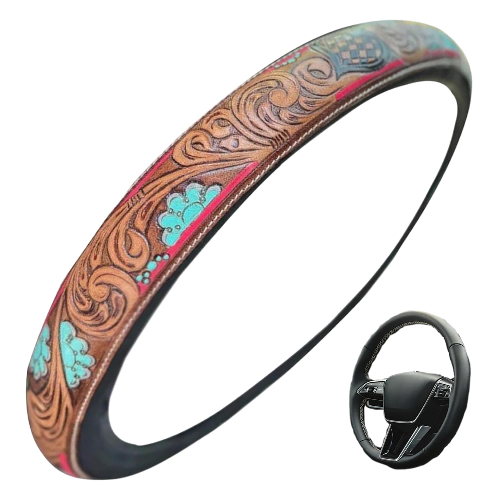 1 funda para volante de cuero, 15 fundas antideslizantes de cuero para volante, agarre transpirable de PU para una conducción segura y cómoda, estilo 1.