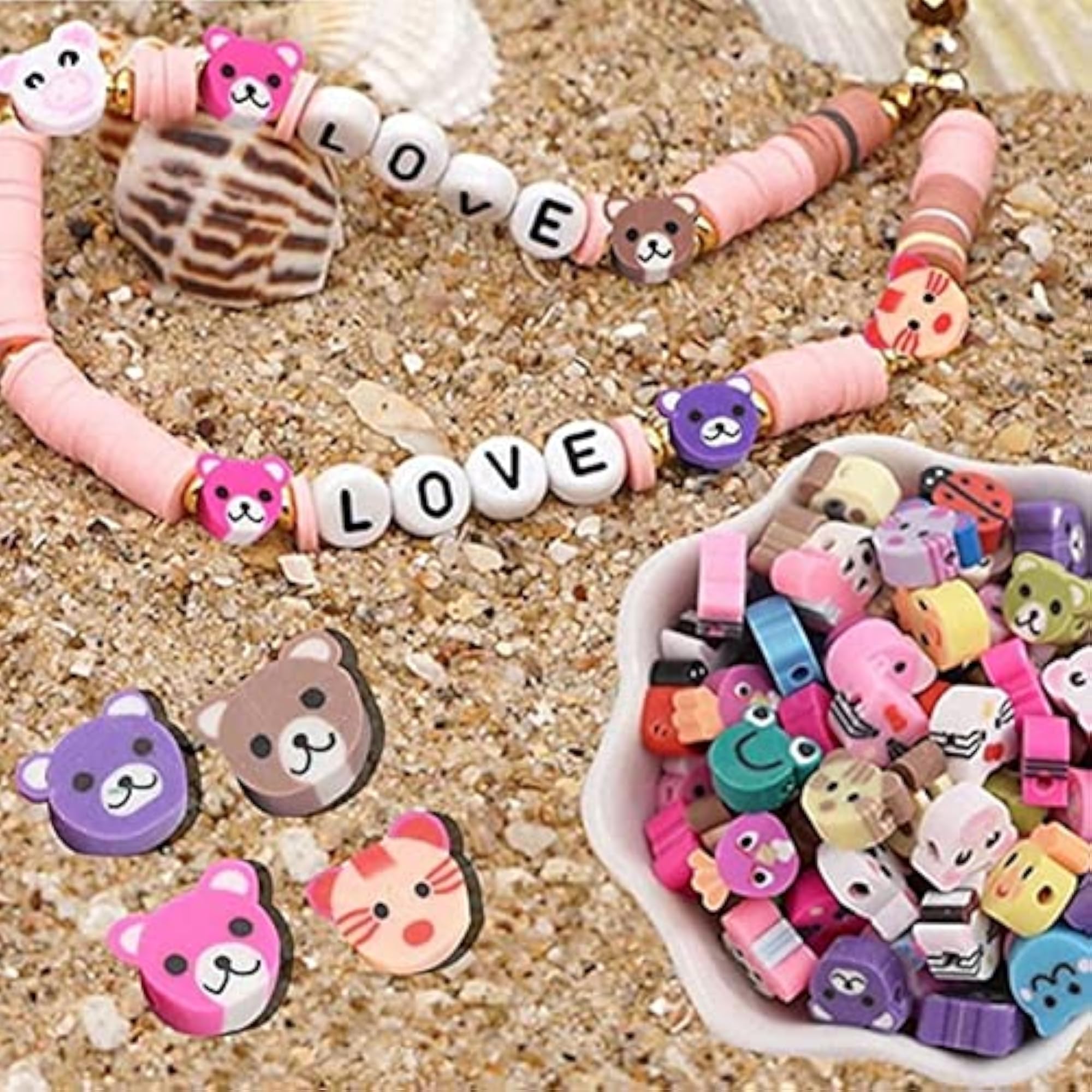 100 Pcs Polymer Clay Beads Cartoon Heishi Spacer Beads