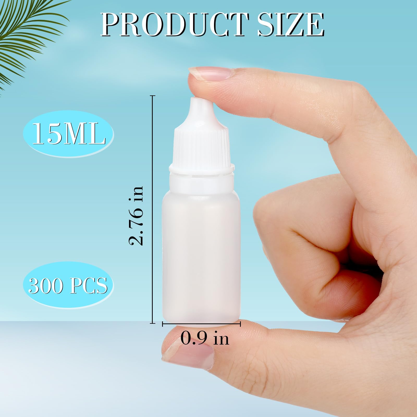 TrelaCo 300 botellas cuentagotas de plástico de 15 ml a granel, botellas con cuentagotas para ojos exprimibles con tapas y tapones, botella transparente recargable para líquidos, aceites, pintura