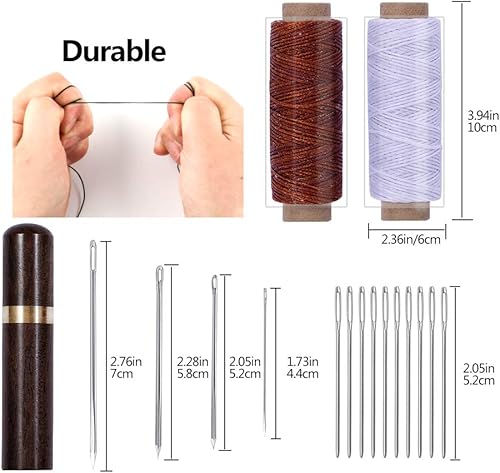 Miniatura 9 de BUTUZE, alicates de mano de cuero silencioso de 0.157 pulgadas (4 dientes franceses y 2 dientes) con aguja de cuero, estuche de aguja de madera,