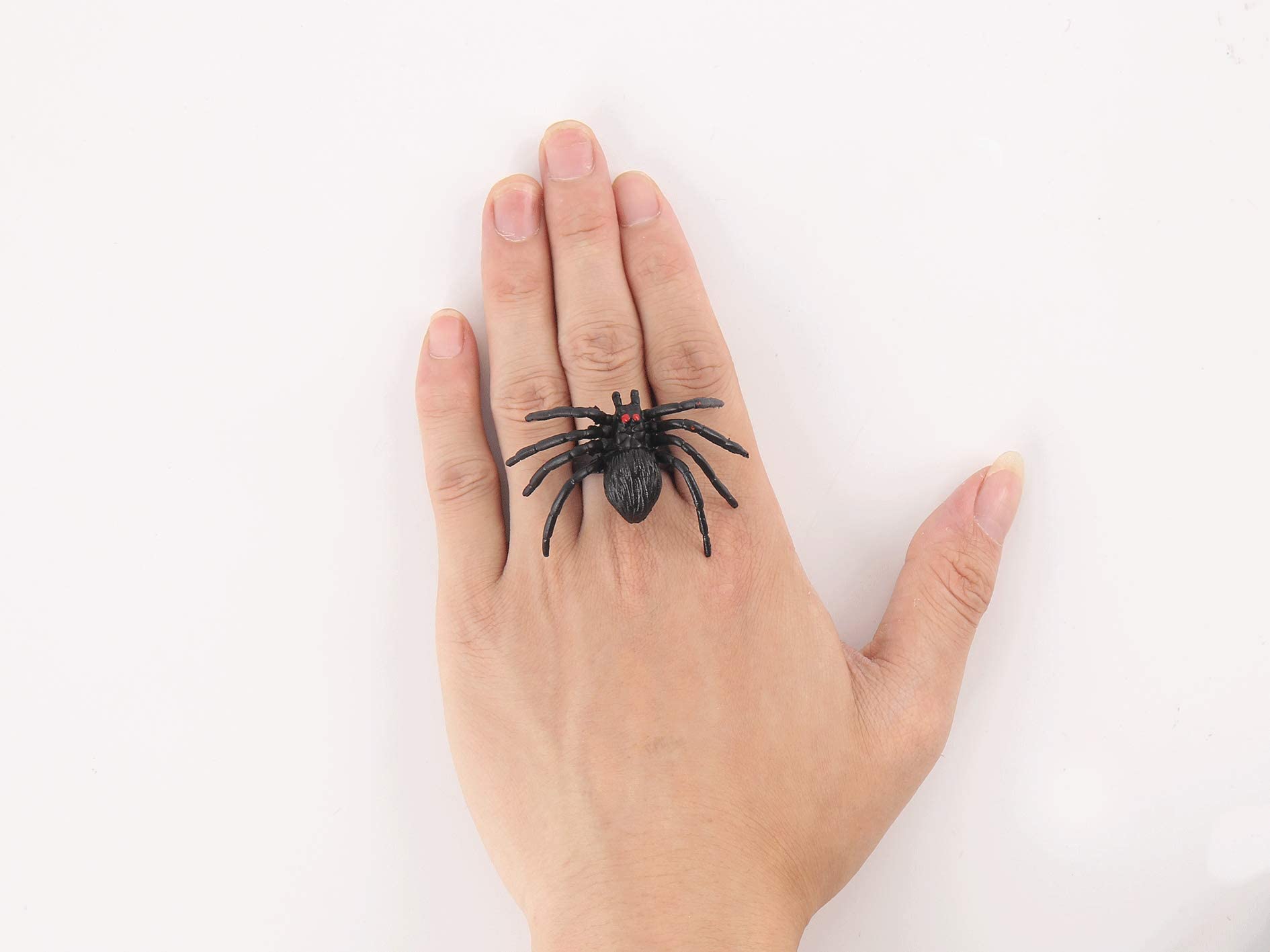 144 Pcs Halloween Spider Rings - Plastic Cupcake Toppers, Party Favors, Adjustable Fit