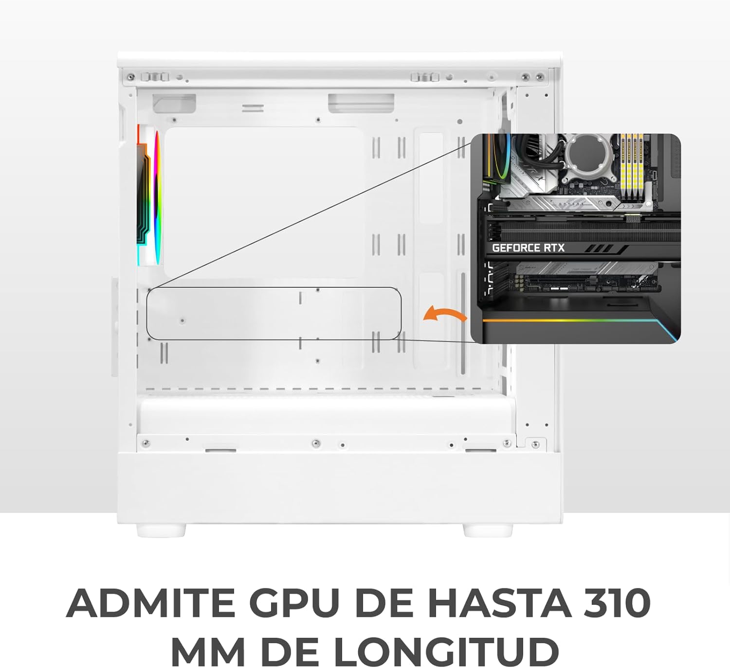 Noua Nexus PH100 – Caja para Juegos MicroATX compacta, Ventilador PWM ARGB, Cristal Templado de Doble Ventana, Micro Torre con USB 3.0 y Type-C, Blanco 5