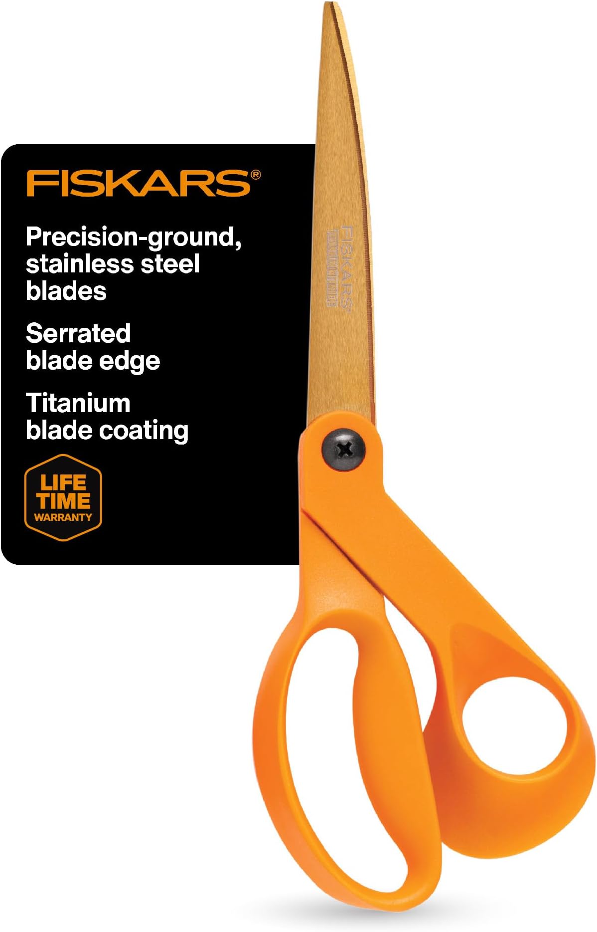 Titanium Shop Shears, Stainless Steel Precision-ground Scissors for All Purposes, Yard and Garden Tool, 9 in, Orange