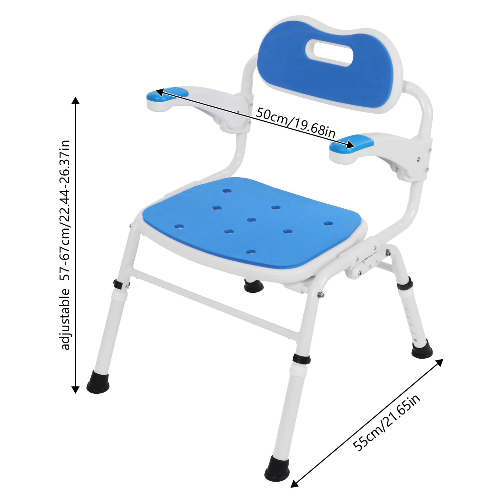 Shower Chair for Elderly and Disabled, Folding Shower Seat with Arms and Back Portable Bath Chairs, Shower Stool for Inside Shower, Foldable Shower Chairs with Adjustable Height and 276 lb Capacity