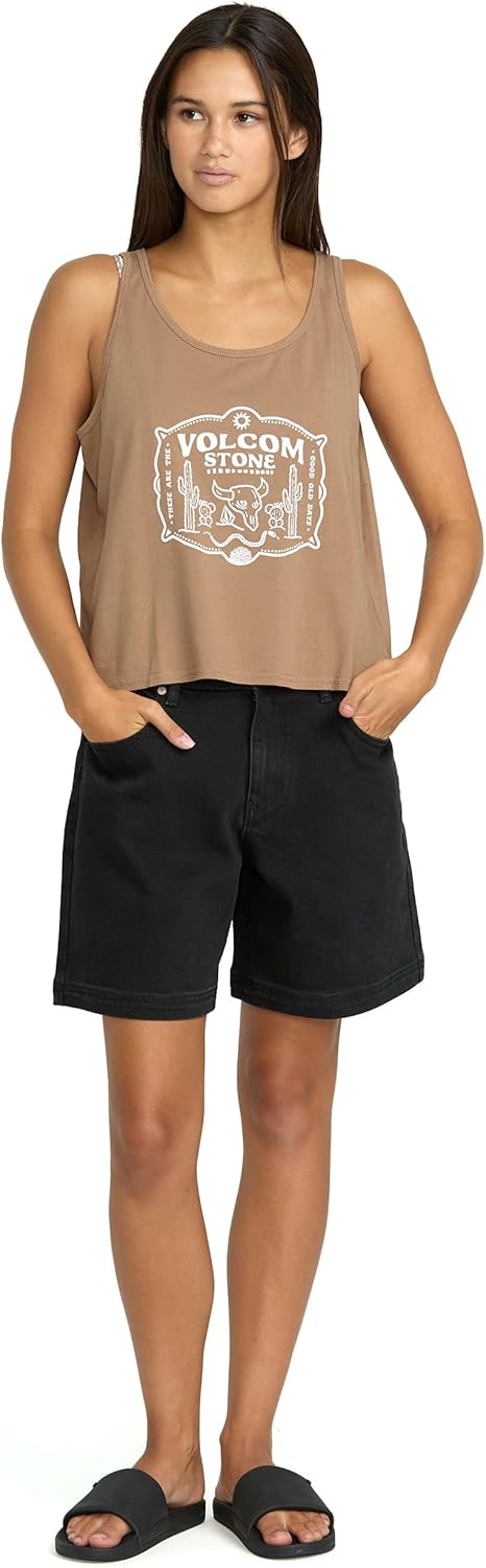 Volcom Women's to The Bank Organic Cotton Graphic Tank Top – Relaxed Boxy Fit, Breezy Summer Style