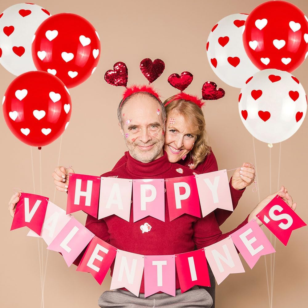 50pcs Heart Latex Balloons, 12inch Red White Polka Dot Balloons for Valentine's Day, Wedding,Mother's Day, Anniversary, Proposal Party Decor