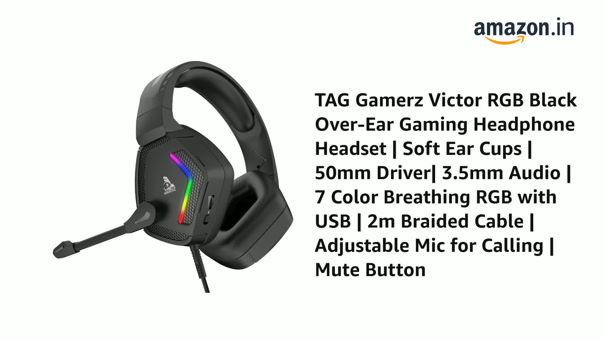 TAG Gamerz Victor RGB Black Over-Ear Gaming Headphone Headset