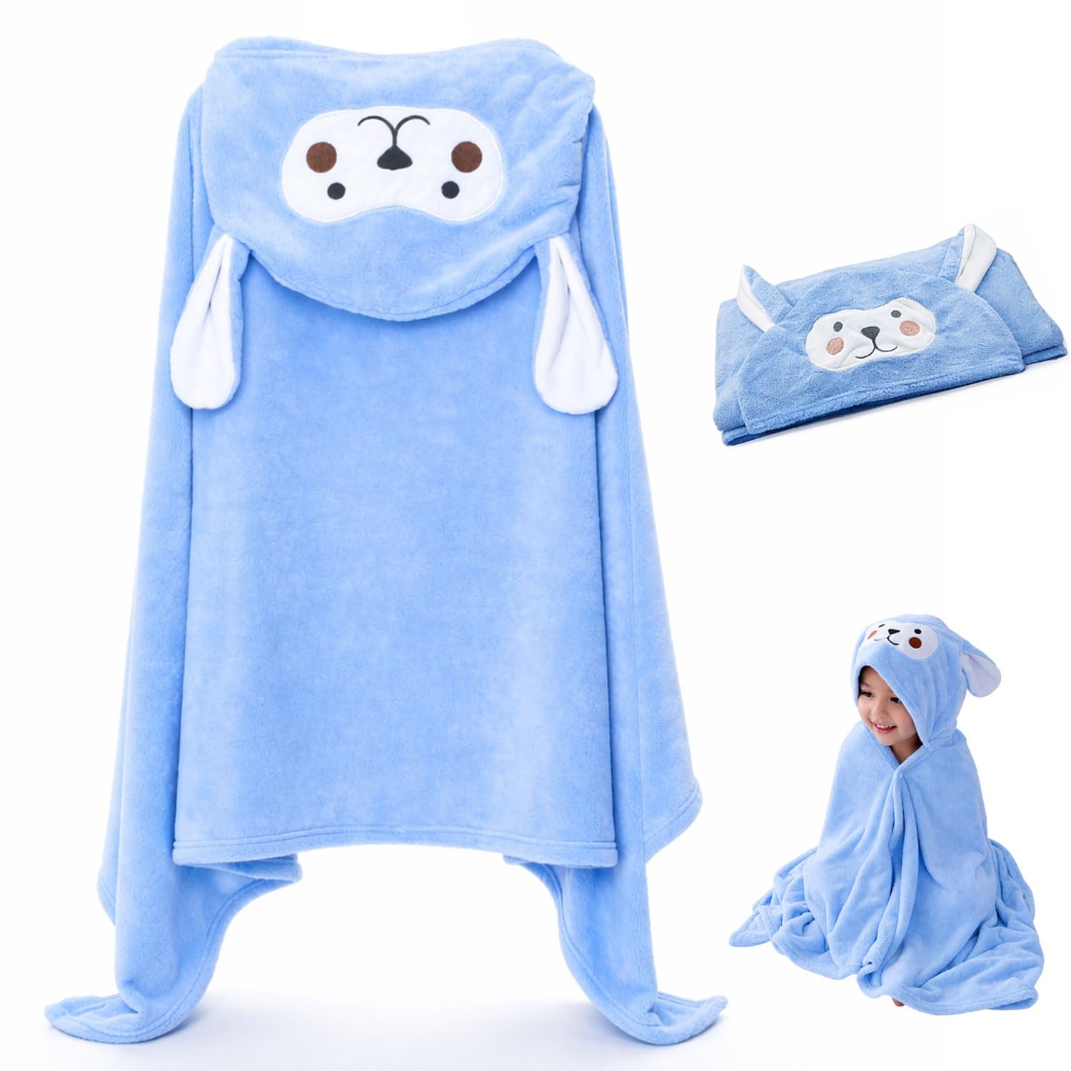 SIGNAMIO Baby Towels 2-4 Years - Soft Poncho Hooded Bath Towel for Kids - Lightweight Baby Towel for 0 to 6 Month - Premium Material for Comfort and Absorbency - Blue Color-image-25