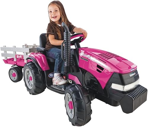 Tractor con remolque Ride On Case IH Magnum de Peg Perego, color rosa